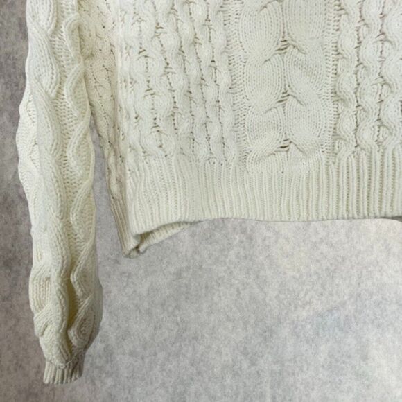 Moon+Madison Womens Cropped Sweater Size L Ivory Crew Neck Chunky Knit Pullover - Picture 3 of 12